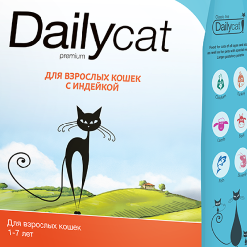 Сухой корм Dailycat для взрослых кошек с индейкой 0,4 кг