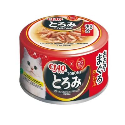 Влажный корм INABA CIAO для кошек Toromi Кур. филе, тунец Магуро с сурими бульон конс. 80г