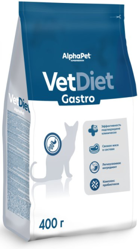 Сухой ветеринарный корм Альфа Пет GASTRO для кошек при расстройстве пищ. системы и истощении 400гр
