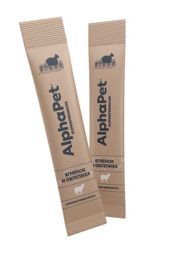 Крем-лакомство Alphapet Superpremium для кошек с ягненком и облепихой 4х12 г.