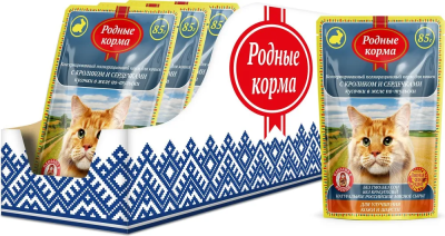 Влажный корм Родные корма для кошек с кроликом и сердечками кусочки в желе по-тульски для улучшения кожи и шерсти 85 г.