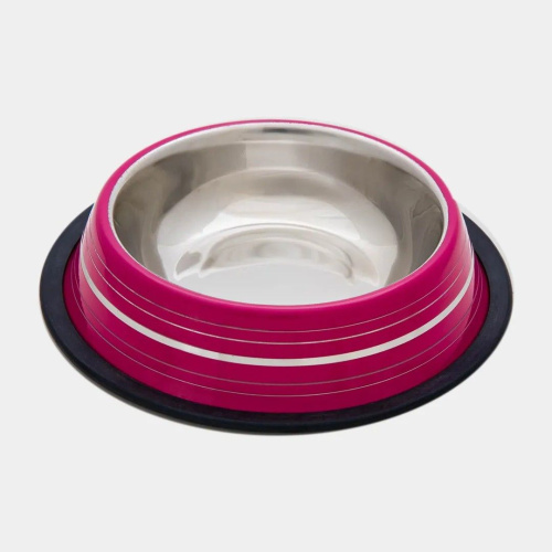Миска нескользящая цветная с полосой розовая