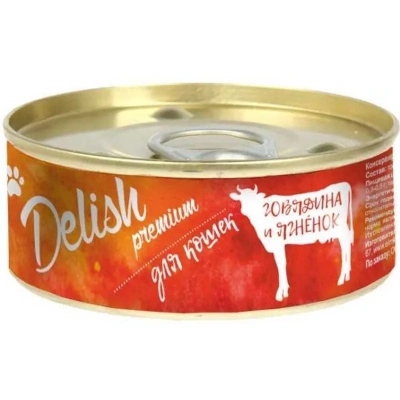 Влажный корм Delish premium  для кошек говядина и ягнёнок 100 гр