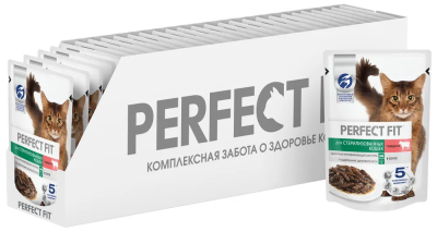 Влажный корм Perfect Fit для стерилизованных кошек с говядиной в соусе, в паучах 28*75 г
