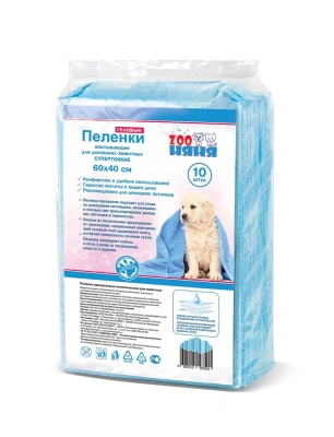 Пеленки гелевые, Zoo Няня, супертонкие для животных 60*40 - 10 шт.