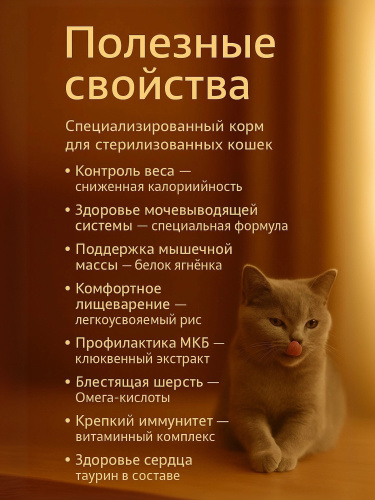 Сухой корм Delish Super Premium для стерилизованных кошек , Ягненок с рисом,  2 кг