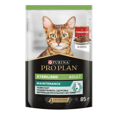 Purina Pro Plan Sterilised Консервированный корм для кастрированных кошек, говядина в соусе, 85 г