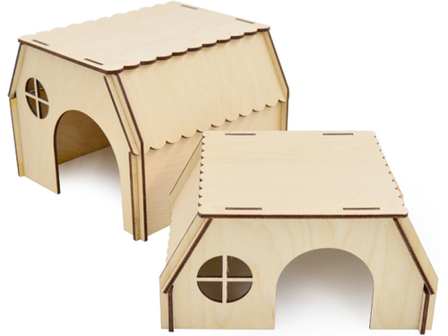 ЗООэкспресс, Домик для грызунов Плоская резная крыша, окошко, фанера 20*15*10 см, 14203
