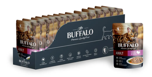 Влажный корм Mr.Buffalo (Баффало) ADULT для кошек с чувствительным пищеварением Индейка в соусе 85г