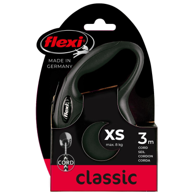 Поводок-рулетка Flexi New Classic CAT cord XS 3м 8 кг., черная