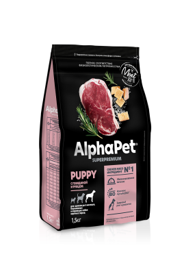 Сухой корм Альфа Пет для щенков, берем. и кормящих собак крупных пород с Говядиной и рубцом 1,5кг