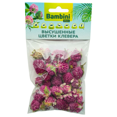 Лакомство Bambini Pets высушенные цветы клевера для грызунов и кроликов, 10 г. 