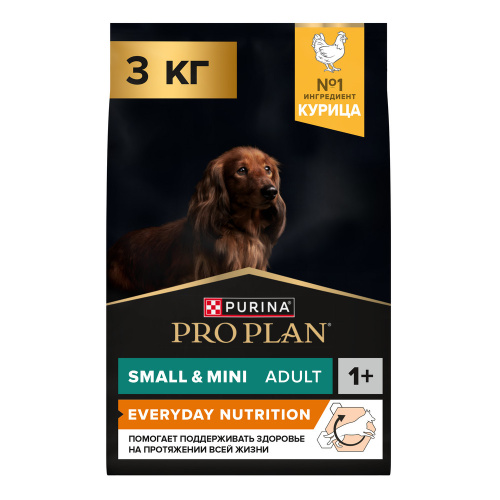 Purina Pro Plan Dog Small & Mini Adult Сухой корм для взрослых собак мелких и карликовых пород, курица и рис, 3 кг