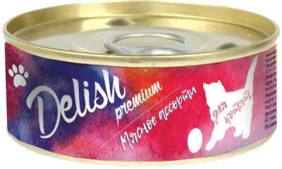 Влажный корм Delish premium  для котя мясное ассорти 100 гр