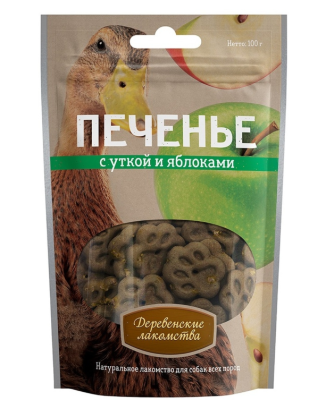 Деревенские лакомства 72504024 Лакомство д/собак Печенье с уткой и яблоками 100г
