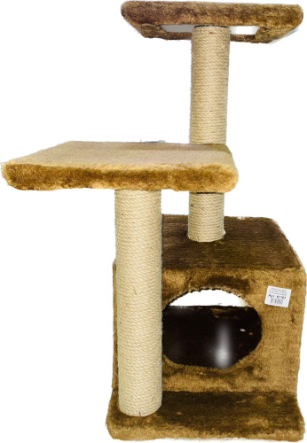 81163 Игровой комплекс для кошек Куб, 2 полки 2 входа мех однотонный джут 45*55*76 см