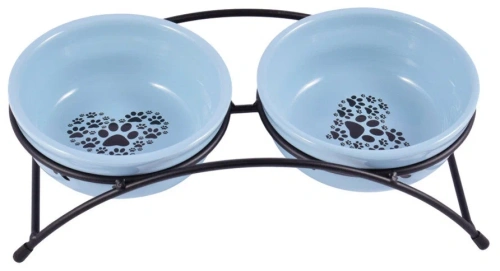 Миска Mr.Kranch керамическая  двойная на подставке для собак и кошек синяя 2 х 290 мл