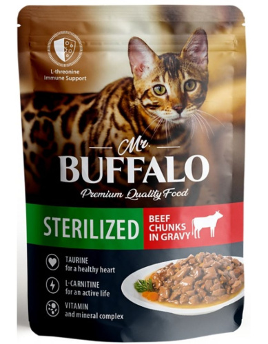 Влажный корм Mr.Buffalo (Баффало) для стерилизованных кошек Говядина в соусе 85г