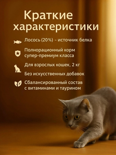 Сухой корм Delish Super Premium для кошек , Лосось с рисом,  2 кг