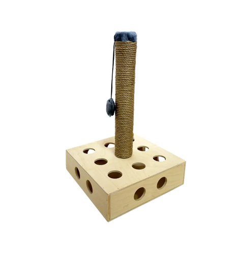 ЗООэкспресс, Игрушка-когтеточка для котов из дерева "Квадрат" столбиком (джут, 35х35х55 см), 80031