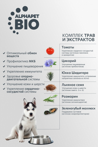 Сухой корм Альфа Пет для щенков крупных пород с 6 месяцев до 1,5 лет с Говядиной и рисом 12кг