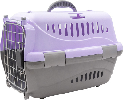 18422 Переноска для животных "Турне" L АВИА с металлической дверцей (коврик + ремень) фиолетовая