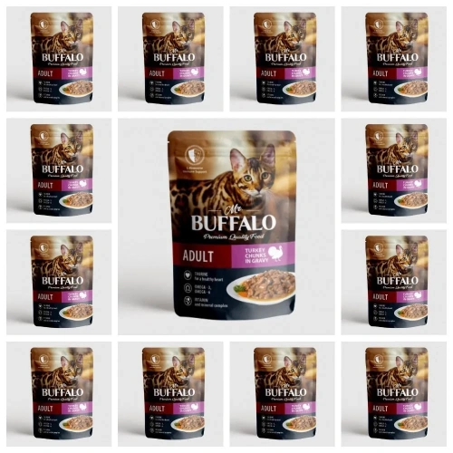 Влажный корм Mr. Buffalo Adult lдля кошек с чувствительным пищеварением Индейка в соусе 12*85г
