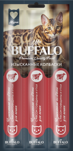 Mr.Buffalo, B204 Лакомство д/кошек изысканные Колбаски с мясом Говядины и утки 3шт