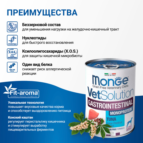 Влажный диетический корм Monge VetSolution Dog Gastrointestinal для собак при заболеваниях ЖКТ 400 г