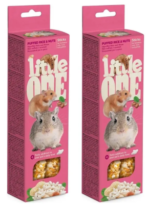 Лакомство Little One палочки для хомяков, крыс, мышей и песчанок с воздушн. рисом и орехами 2*55г