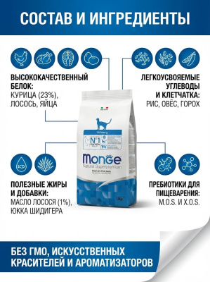 Сухой корм Monge Cat Daily Line Urinary для кошек, для профилактики МКБ, с курицей, 400 г