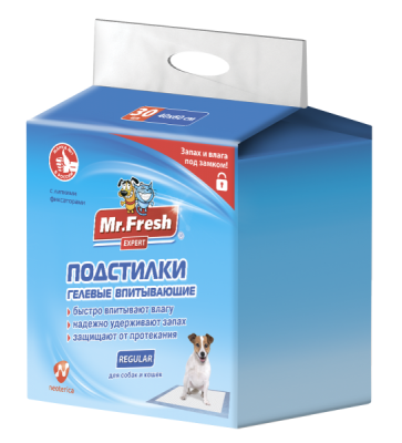 Подстилки Мистер Фреш F501 Expert Regular гелевые впитывающие для собак и кошек 40*60*30шт