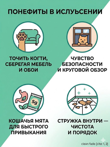 Когтеточка-домик Mr.Kranch для кошек из картона с кошачьей мятой, зелёная, 41.5х39.4х38.5 см
