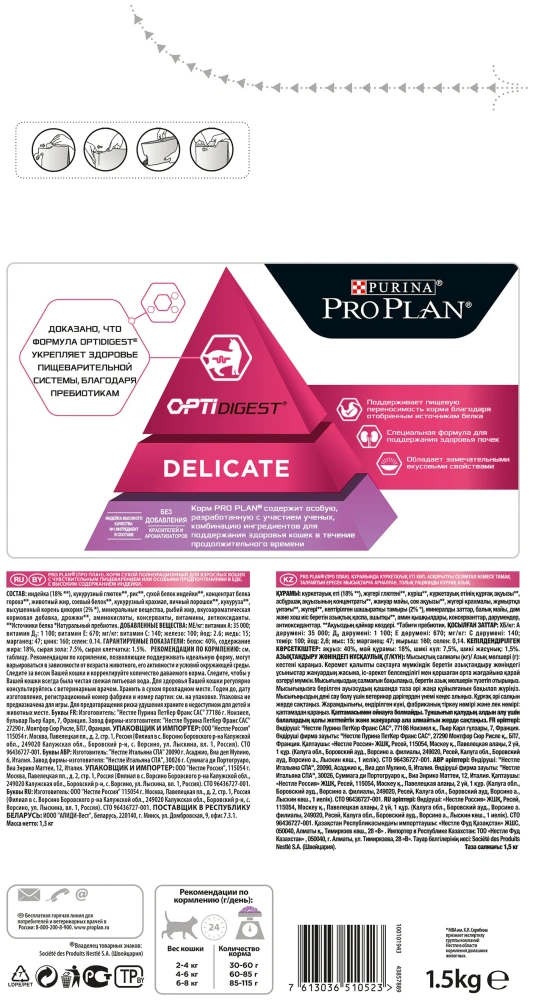 Сухой корм для кошек Pro Plan Delicate OptiDiges с чувствительным пищеварением с индейкой, 1,5+0,4кг