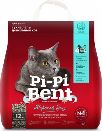 Pi-Pi Bent 01035 Морской бриз Наполнитель комкующийся 5 кг (крафт пакет)