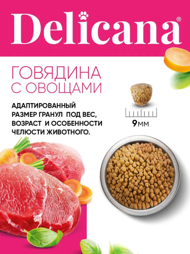 Сухой корм Delicana для собак мелких пород с говядиной и овощами 0,4 кг