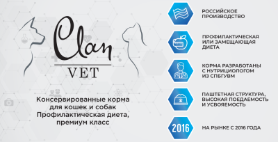 Влажный корм CLAN VET Recovery для собак и кошек Восстановительная диета, 14*85гр