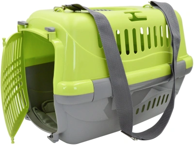 16223 Переноска для животных "Турне" M с пласт. дверцей (коврик + ремень) 48*32*32 см зеленая