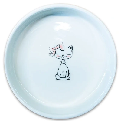 Миска для кошек Mr.Kranch керамическая "Кошка с бантиком" Оранжевая 370 мл