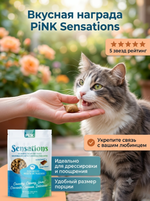 Лакомство сухое для кошек "Хрустящие подушечки с лососем", 100г. Pink Sensation