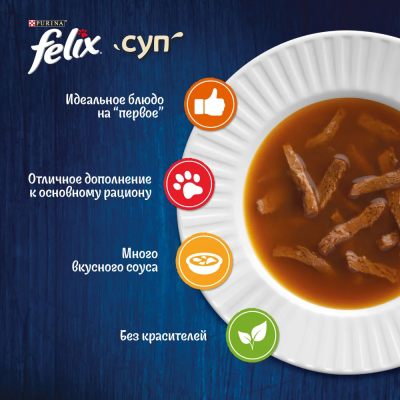 FELIX® Суп. Сочные Ломтики. Корм консервированный неполнорационный для взрослых кошек, с уткой
