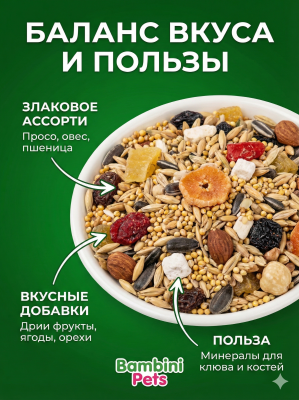 Корм Bambini Pets для средних попугаев, 800 г