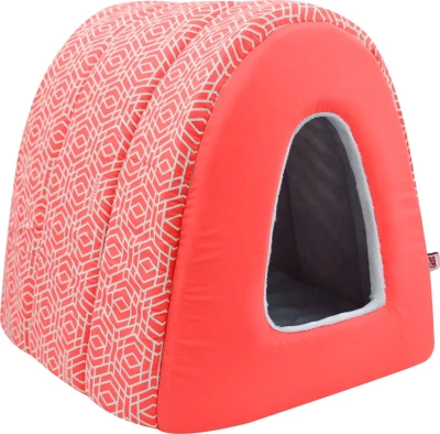 Дом туннель "Геометрия" для кошек бязь+плюш №2, 42*50*35см коралловый