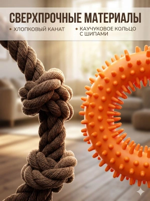 Игрушка для собак Pet Star Мяч для регби с канатом и пищалкой, 52 см