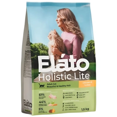 Сухой корм для кошек Элато Holistic Lite для красивой и здоровой шерсти Курица и Индейка 1,5кг