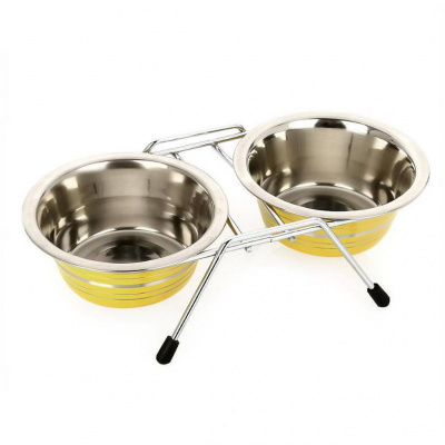 VM, Миска для домашних животных металлическая двойная цветная 360 мл, VМ-3000 (G)