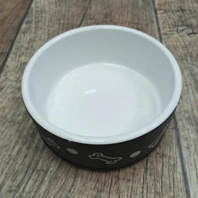  Миска Mr.Kranch для собак керамическая ,нескользящая ,черная с косточками 400мл MKR211123