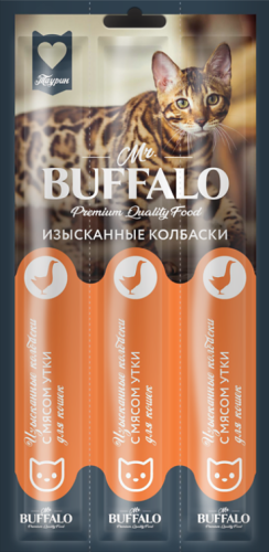 Mr.Buffalo, B203 Лакомство д/кошек изысканные Колбаски с мясом Утки 3шт
