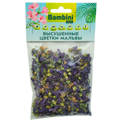 Лакомство Bambini Pets высушенные цветки мальвы для грызунов и кроликов, 10 г. 