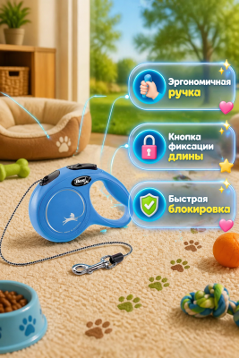 Flexi FX-23419 Рулетка New Classic Cat XS 3м до 8кг (трос) синяя